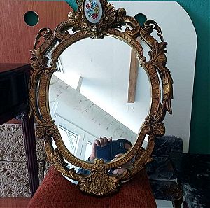 Μεταλλικό σετ καθρέφτης καρέκλα τραπεζάκι με διακοσμητικά στοιχεία πορσελάνης