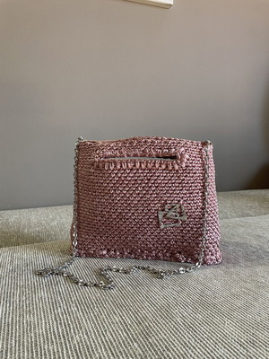 Knitted bag pink with silver detail and chain like new