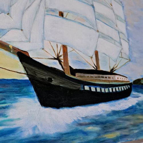 Oil painting ship new with oil paint
