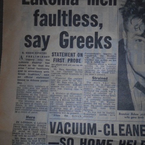 Daily Mirror 1963 newspaper used, Cyprus riots and Lakonia shipwreck