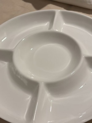 Porcelain serving platter new, 32cm diameter with compartments
