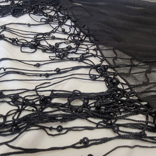 Beach pareo with beads on edges like new, black color, 1.60m length