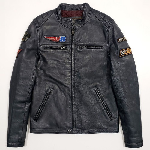 Superdry 111740 leather jacket with lining like new, size M-L, gray