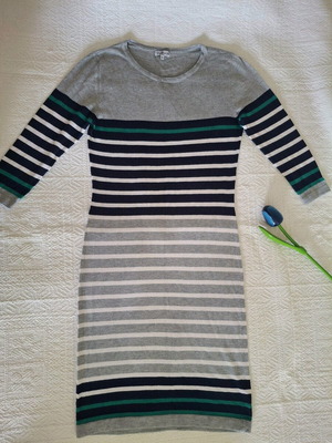 Midi dress grey with stripes like new, size S