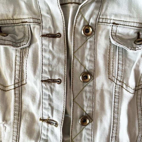 Bershka sleeveless denim jacket used, light blue-white, size S
