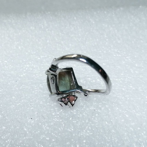 Silver ring 925 with labradorite and tourmaline hearts, new, size 54