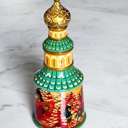 Russian wooden jewelry box church hand-painted 1997 like new