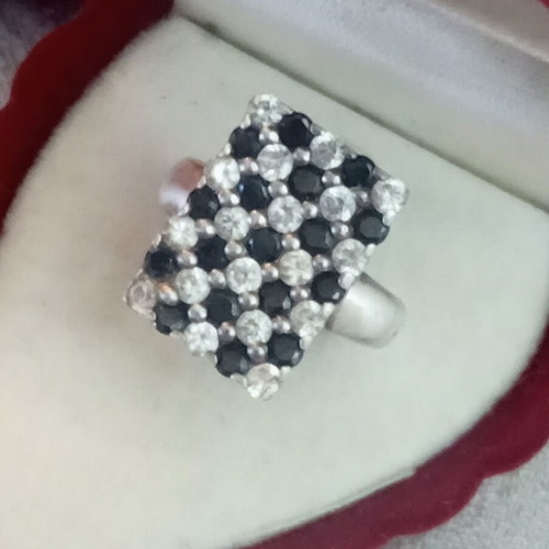 925 silver ring with synthetic sapphires and zircon, size 54