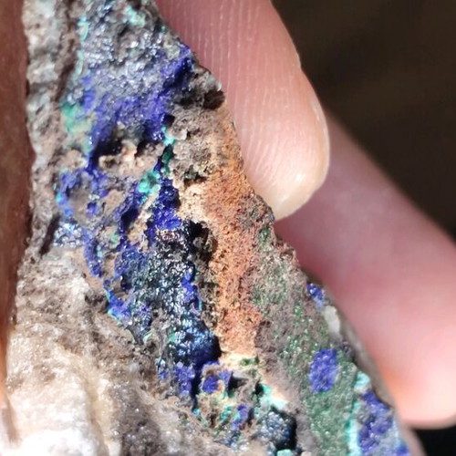 Azurite with malachite on marble new, Lavrio area