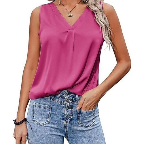 Zeagoo women's satin top with V-neck, pink, size M