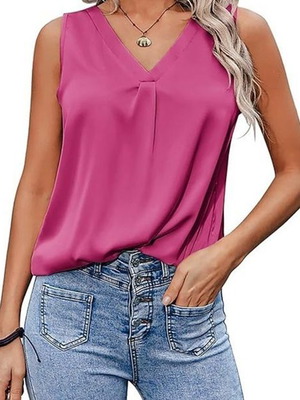 Zeagoo women's satin top with V-neck, pink, size M