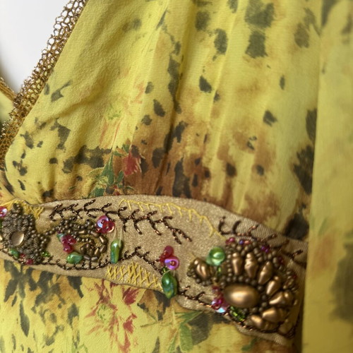 Silk Midi Dress Cinema by Panos Zinas like new, green and yellow