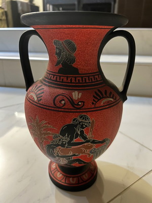 Red amphora vase with black decoration like new