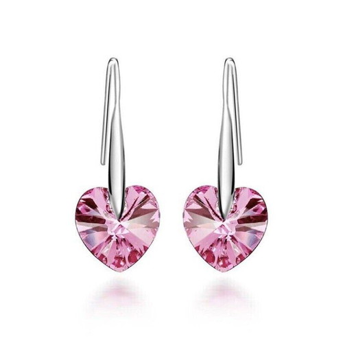 Heart Earrings new, pale pink zircon, silver plated metal