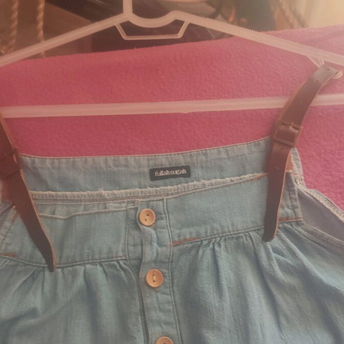 Fullah Sugah denim dress used with leatherette and lace, size M-L
