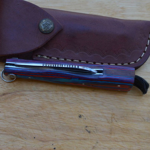 Mushroom Handmade Stainless Steel Folding Knife New with Leather Sheath