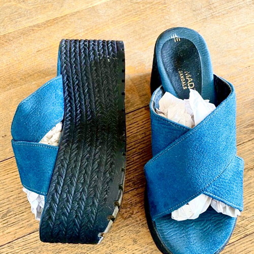 Tessera handmade leather mules used, size 37, blue