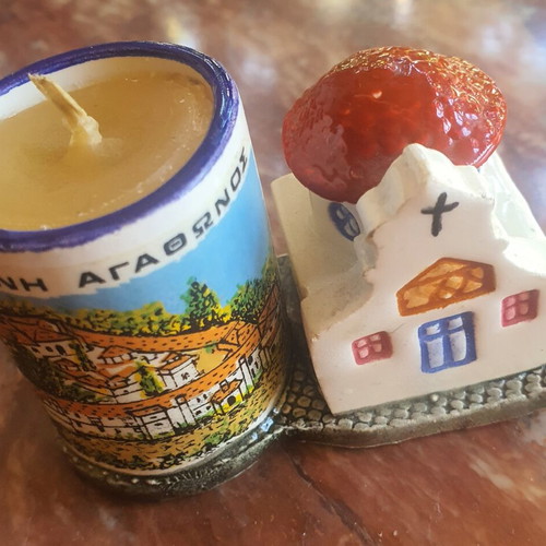 Ceramic church candle holder with candle