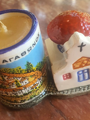 Ceramic church candle holder with candle