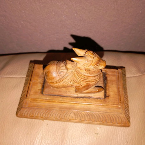 Wooden Nandi Figurine used, Hindu sacred bull collectible