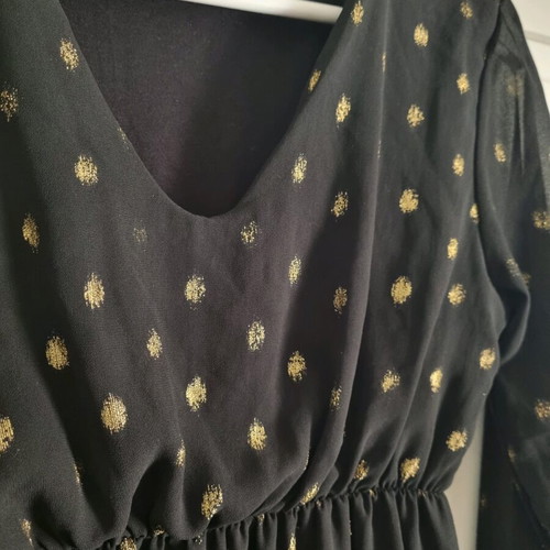 Black dress with gold polka dots and lace like new, size M