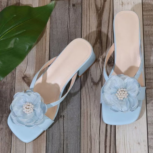 Blue sandals with flower decoration, size 40.5, new