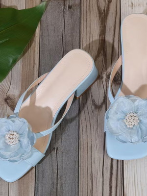 Blue sandals with flower decoration, size 40.5, new