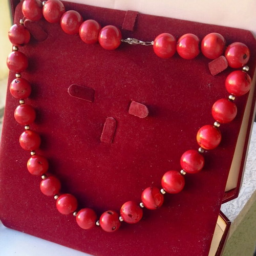 925 Silver Necklace with Natural Red Coral, New
