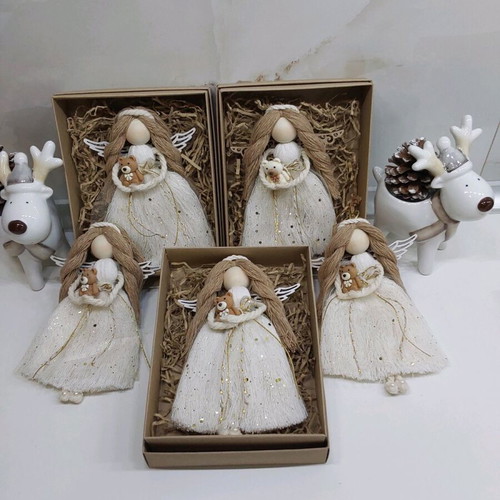 Christmas macrame angels new, set of 5 pieces