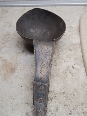 Copper handmade forged spoon used, vintage 1950s