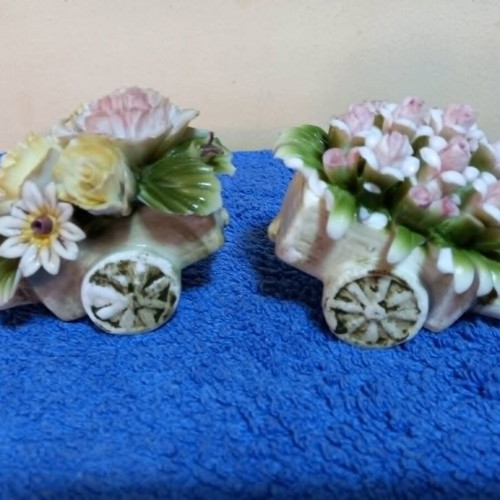 Capodimonte porcelain flower carts set used with hand-painted details