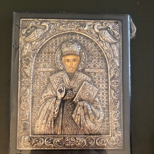 Saint Nicholas icon made of 950 silver grade new