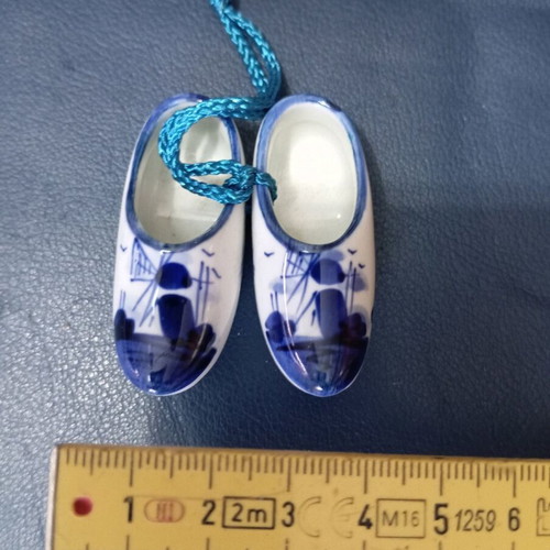 Pair of tiny vintage Delft blue porcelain clogs like new