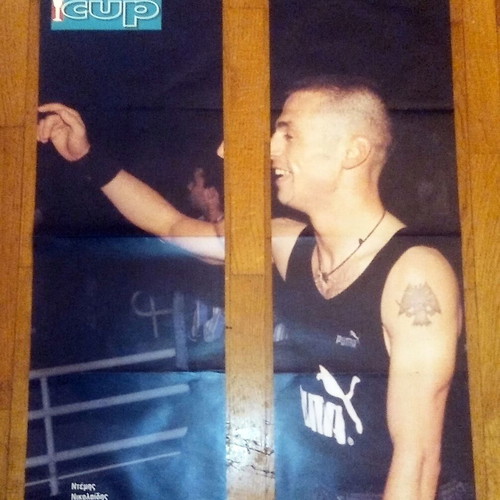 Giant poster Demis Nikolaidis AEK Stelios Giannakopoulos OSFP new double-sided