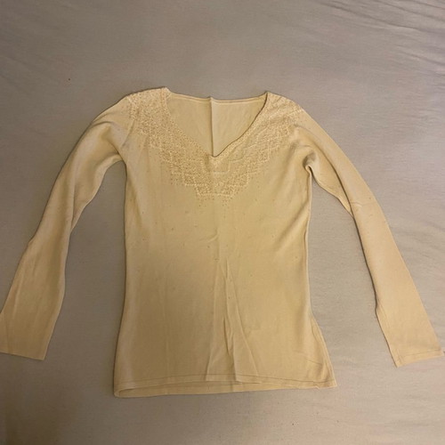 Thin pullover used, beige with beads