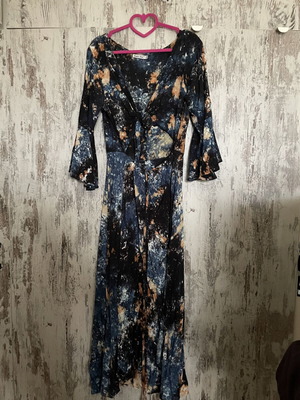 Hippie Shop long cotton dress One Size with wrap neckline and bell sleeves, like new