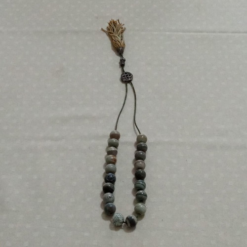 Handmade komboloi with agate or dendrite beads, oxidized metal, like new