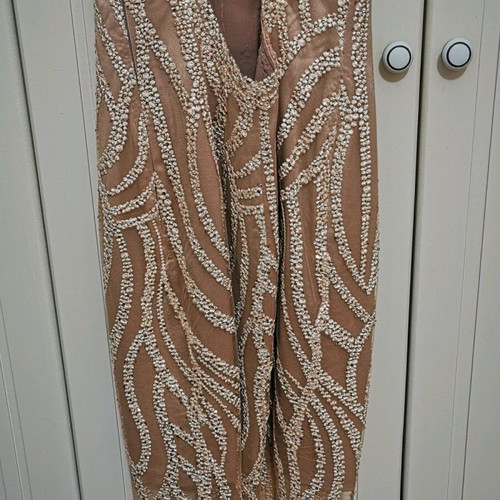 Formal dress like new, size S, beige with gold tones