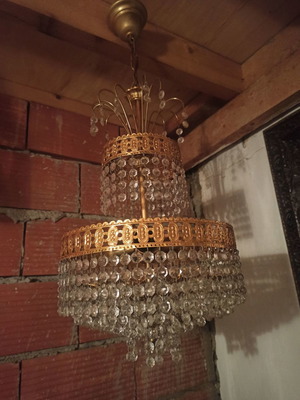 Vintage chandelier with Bohemian crystals and 3 lamps like new