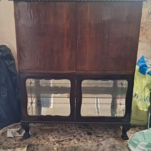 Vintage 1950s wooden cabinet with glass display