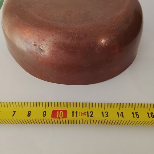 Vintage handmade brass bowl with enamel decoration used