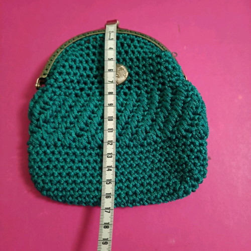 Handmade knitted bag with matching wallet green, like new