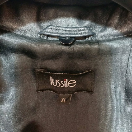 Lussile leather women's coat used, black, XL, with fur collar