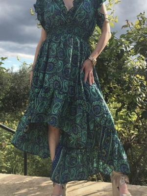 Summer dress new, asymmetrical green, short front long back