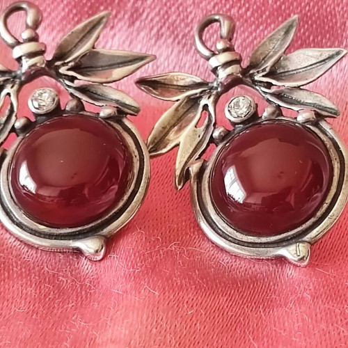 925 Silver Necklace and Earrings Set with Carnelian Stones, Like New