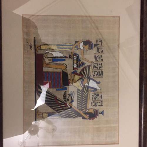 Paintings set of 3 pieces with papyrus fragments
