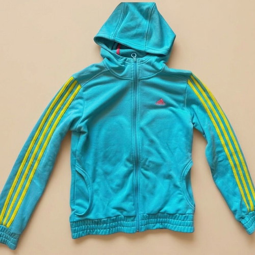 Adidas women's top size S like new, turquoise with yellow stripes
