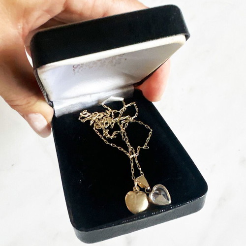 Vintage 14K gold necklace with two hearts