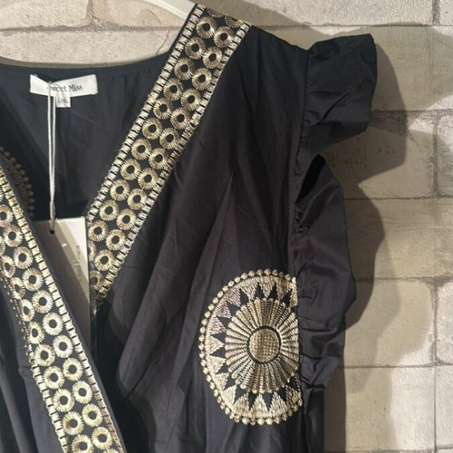 Sweet Miss embroidered black dress new with gold details, size L