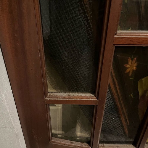 Sliding door mahogany with glass and brass handle like new